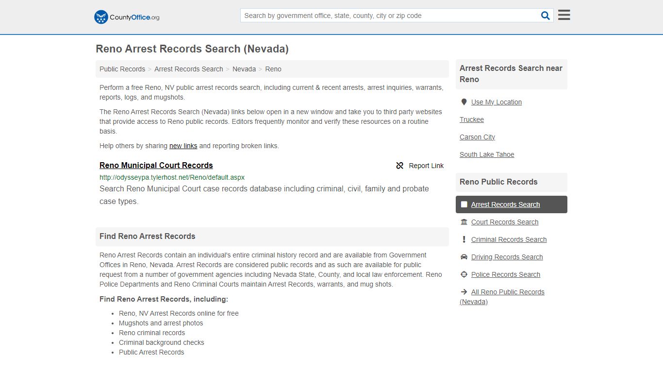 Arrest Records Search - Reno, NV (Arrests & Mugshots) - County Office